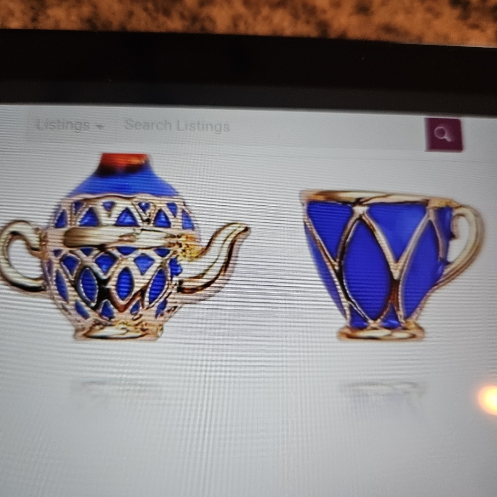 Gold and Blue Teacup Necklace and Earrings Set - Picture 5 of 5